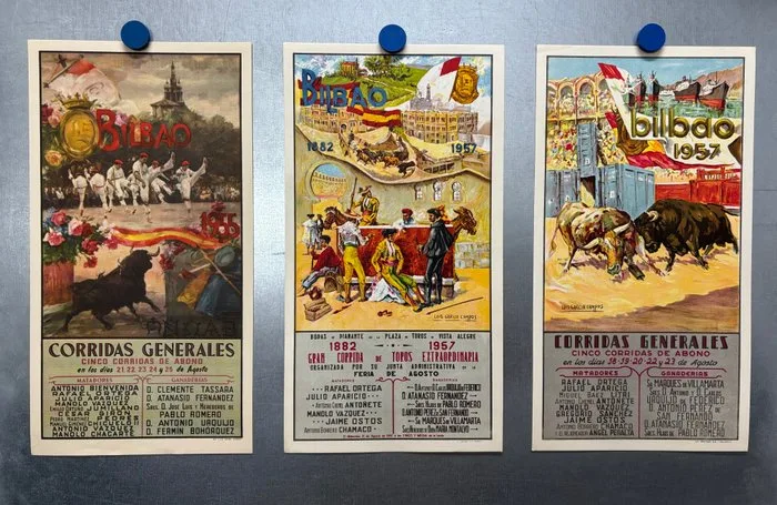 Luis Garcia Campos y Juan Reus - 3 carteles - Plaza Toros de Bilbao (Spain) - Litho. - 1955 y 1957 - 1950s