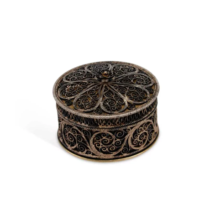 A Norwegian Filigree Silver Box by Marius Hammer, 20th Century, marked 830, of circular form with a detachable domed cover with a flower head finial