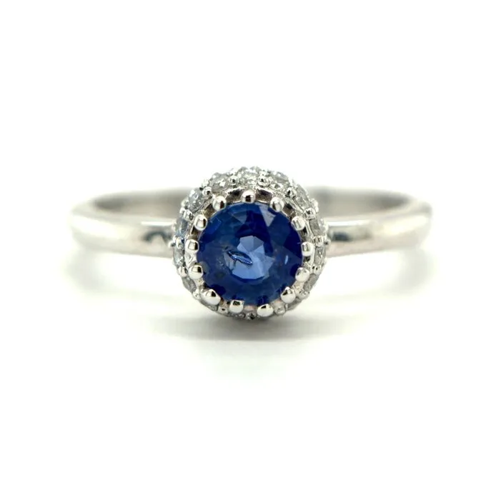 Ring - 14 kt. White gold - 1.03ct. tw. Sapphire - Diamond