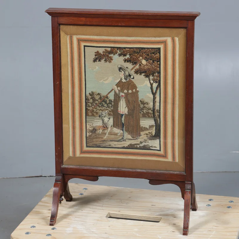 A Late Victorian Needlework Fire Screen