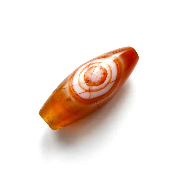 Ancient Tibetan/Nepalese Natural Banded Agate Bead Talisman with Buddha's Eye - 49 mm