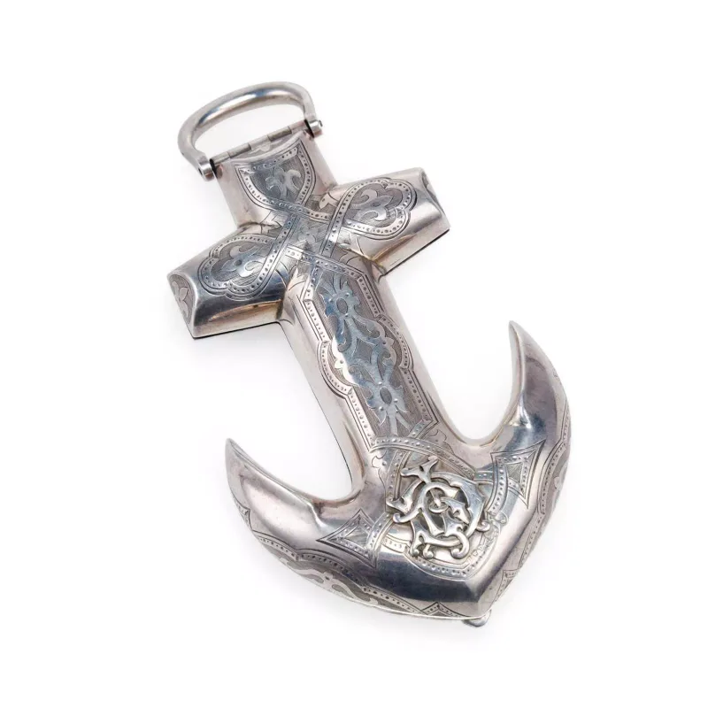 A Victorian Silver Novelty Case In The Form Of An Anchor by Henry William Dee, London 1869, retailed by Thornhill, 144 New Bond Street