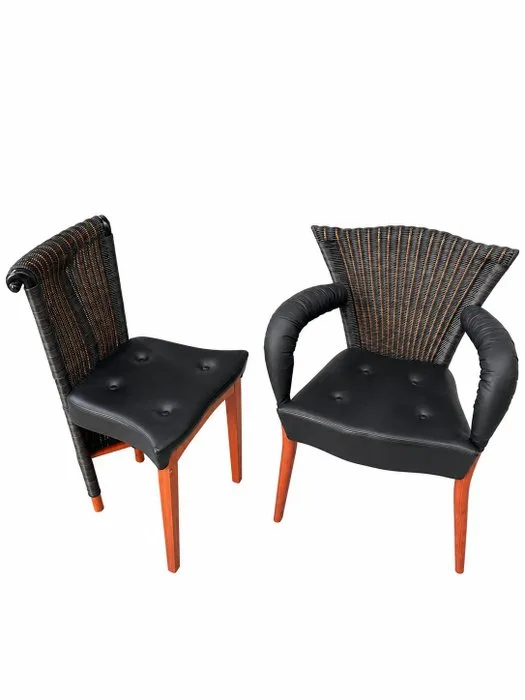 scarabas - Borek Sipek - Chair (2) - Karl Lagerfeld - Leather, Wood, vimini - Set of 2 chairs