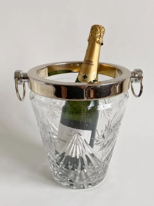 Taillerie d'Art - Champagne cooler - Vintage hand-cut French crystal wine cooler with silver-plated rim – 24% lead crystal - Crystal, Silverplated