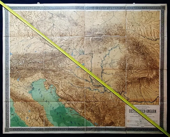 Europe - Balkans / Austria / Eastern Europe / Hungary / Macedonia / Istria / Croatia / Romania; HEINRICH / RICHARD KIEPERT - Large format - Orohydrographische Wandkarte von Oesterreich - Ungarn...... 1885 - 1861-1880