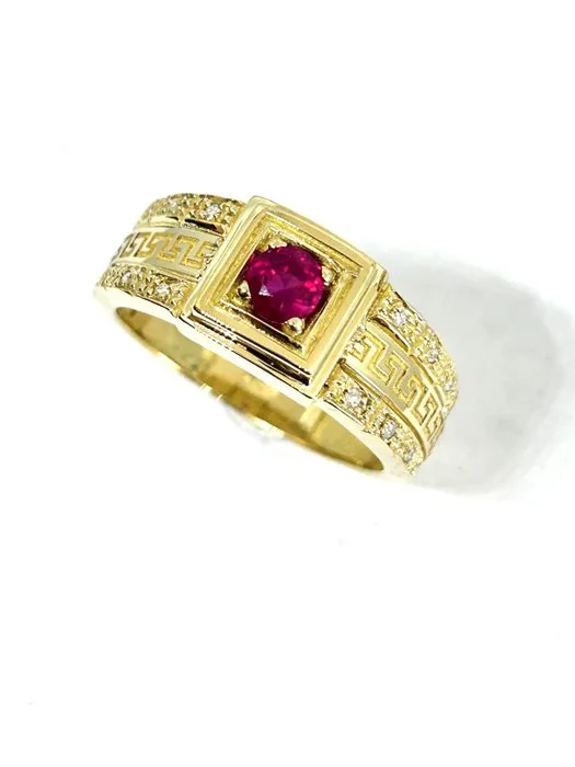 Ring - 18 kt. Yellow gold - 0.46ct. tw. Ruby - Diamond