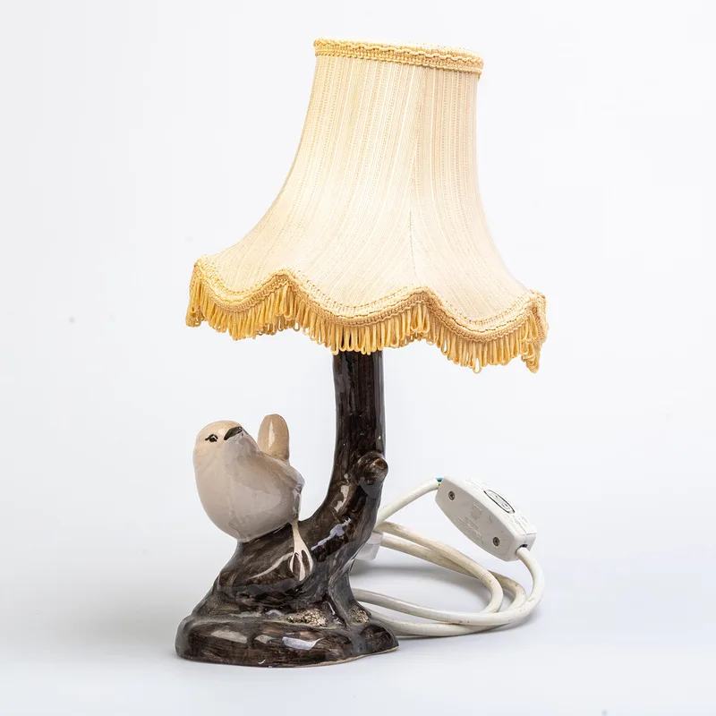 David Sharp Pottery Lamp in the Form of a Bird Sitting on a Tree