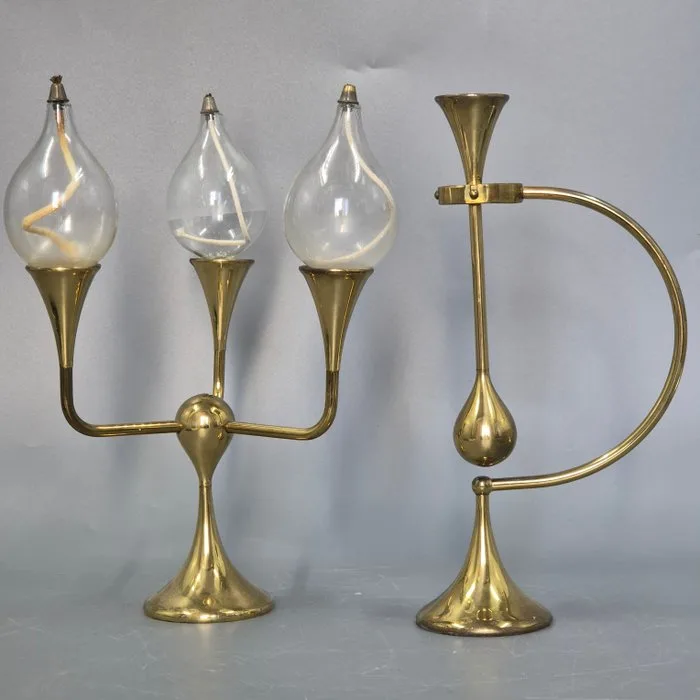 Oil lamp - Freddie Andersen Clear Drops Oil Lamps Brass Set Mid-Century - Brass