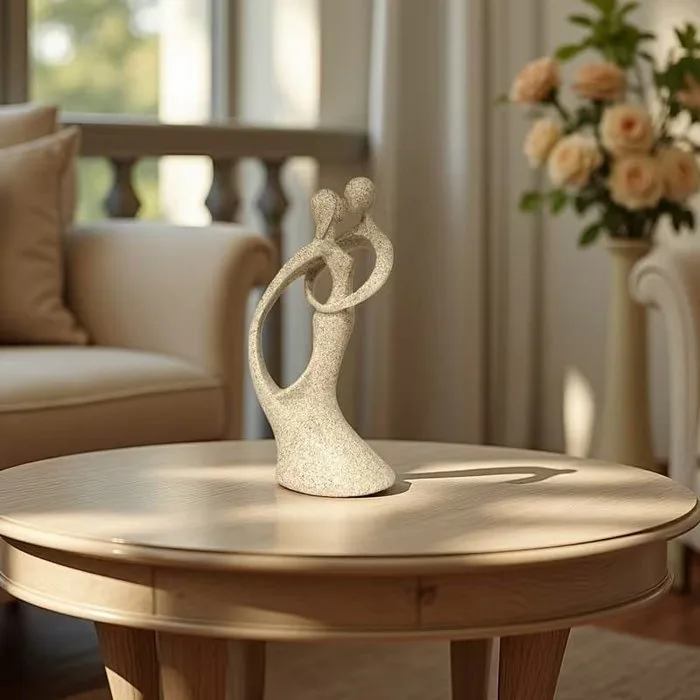 Elegant Sandstone-Style Embracing Couple Sculpture – Romantic Lovers Figurine, Contemporary Home & - Sculpture, a Love Set in Stone - 14.5 cm - Resin, Composite