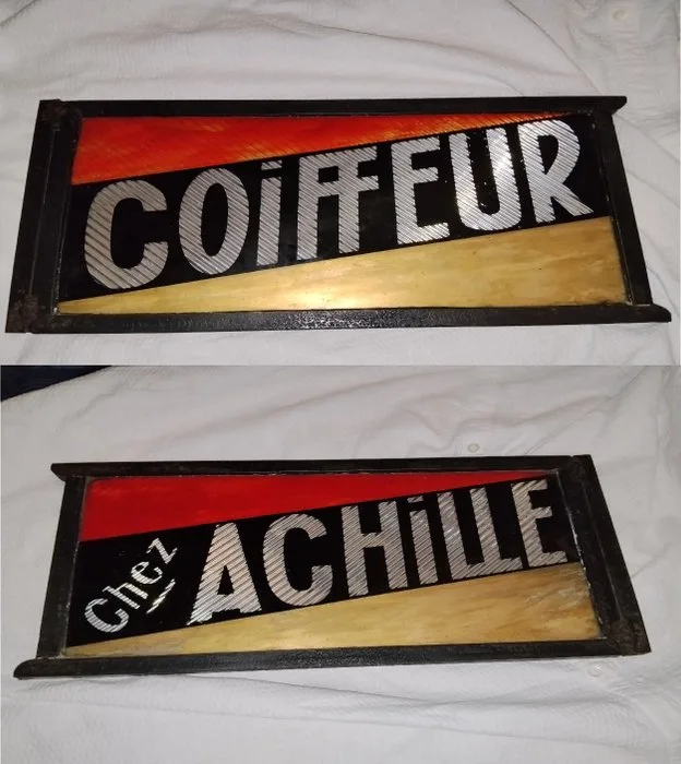 Double-sided Art Deco Églomisé Glass Sign "Hairdresser – At Achille's" (1932) - Advertising sign - eglomise
