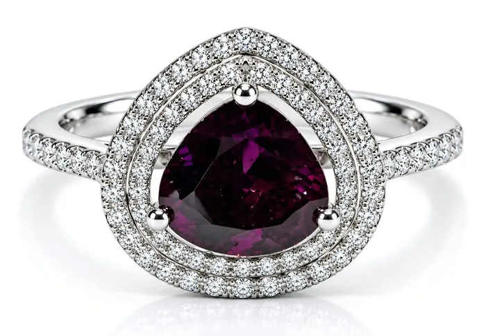 Ring - 14 kt. White gold - 2.35ct. tw. Garnet - Diamond