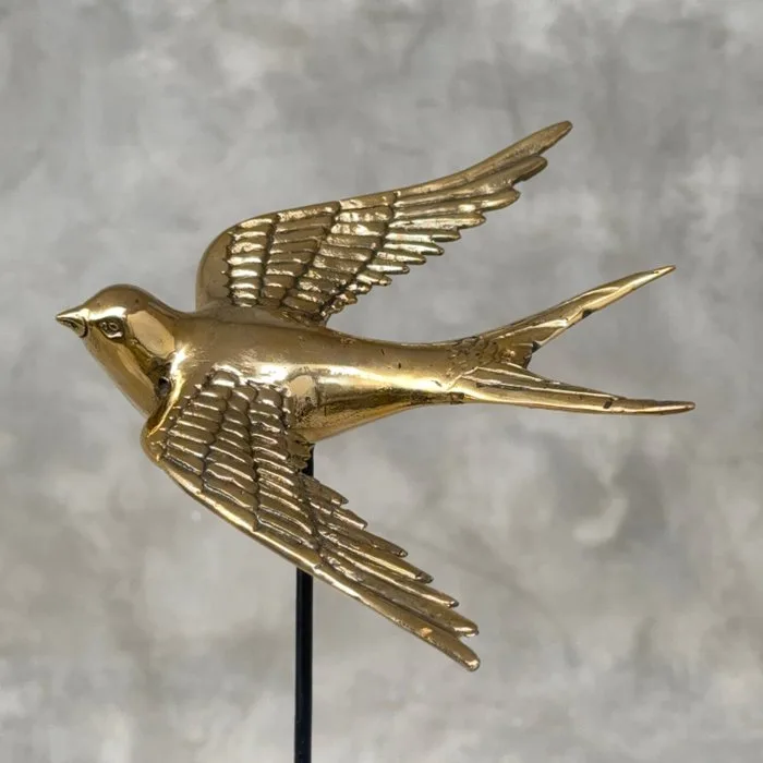 Sculpture - Swallow Fly Away on Stand - 19 cm - Brass