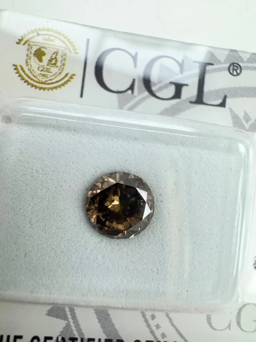1 pcs Diamond (Natural coloured) - 1.02 ct - Round - Fancy Brown - SI1 - CGL (Certified Gemological Laboratory of Europe)