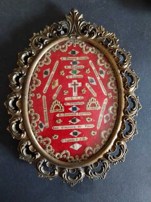 Reliquary - Bronze, Glass, Wood, Textile, Paper - the 20th century - Holy Cross of Our Lord Jesus Christ + 13 relics of Saints