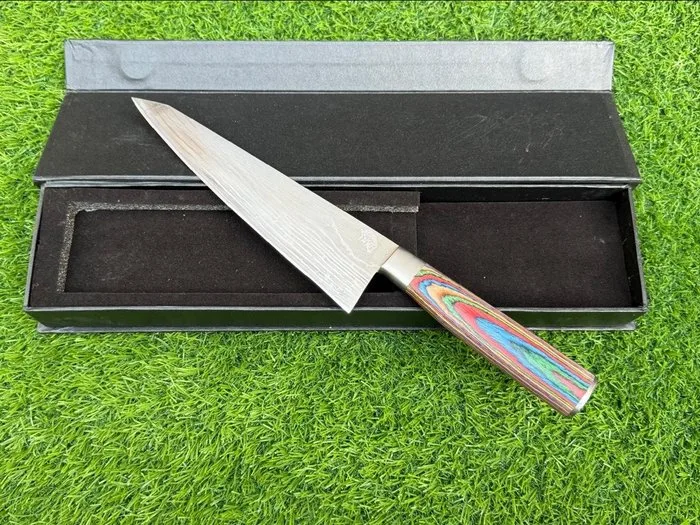 Hekito - Kitchen knife - Nakiri bōchō - Exclusive Vintage Collector Kitchen knife (6040) - Steel Less Steel, Epoxy wood Handle with Black Box - Japan - Carving knife