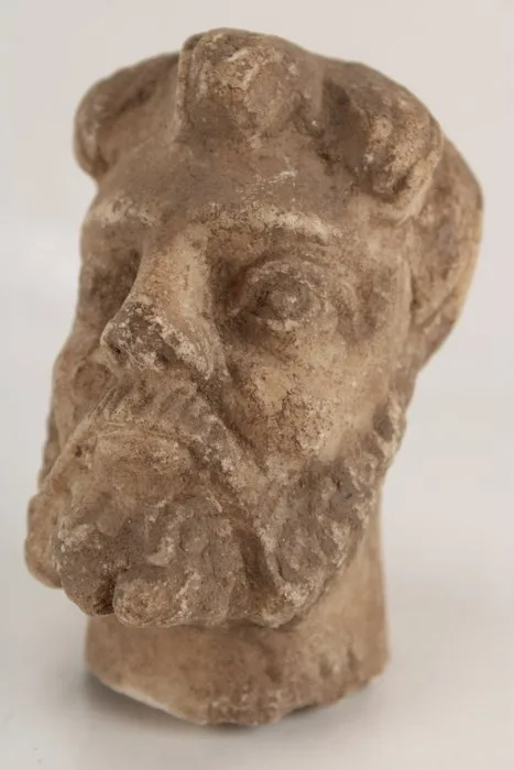 Sculpture, Head of a Bearded Deity - 8 cm - Alabaster