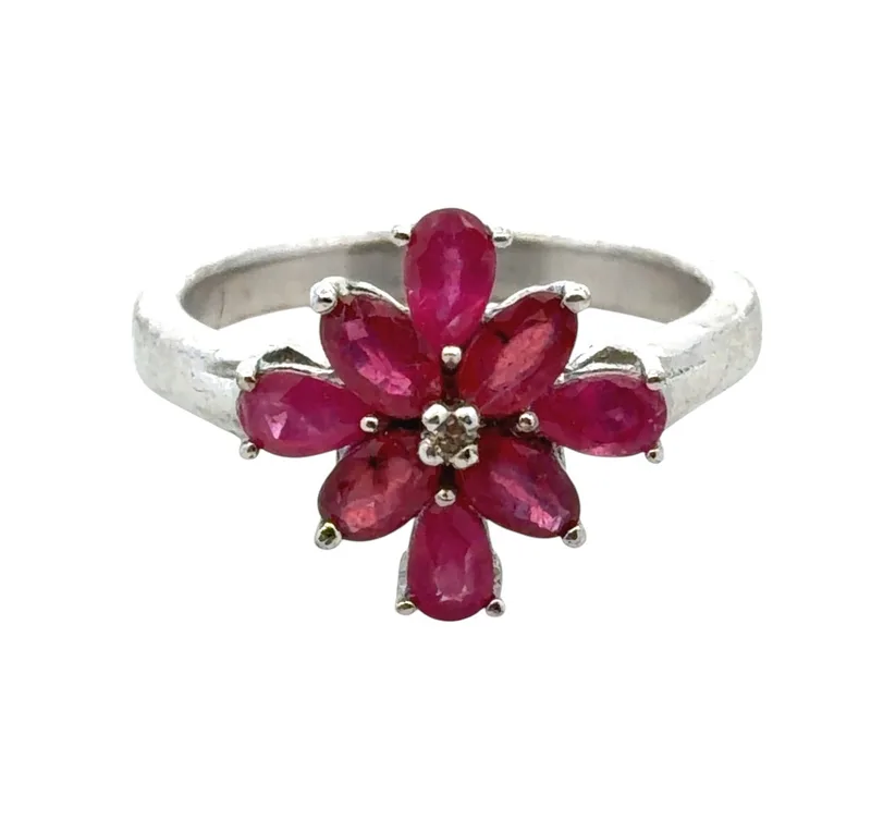 Ruby and Diamond Silver Ring