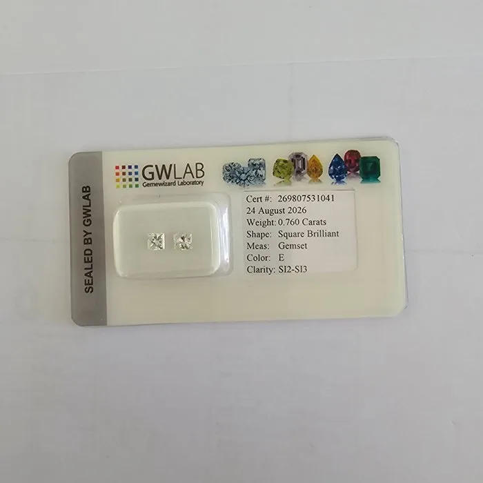 2 pcs Diamond (Natural) - 0.76 ct - Square - E - SI2, SI3 - Gemewizard Gemological Laboratory (GWLab)