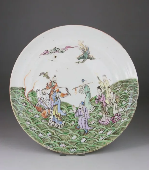 Very Rare Famille Rose Enamel Porcelain Plate - Immortal - Porcelain - China - 19th century