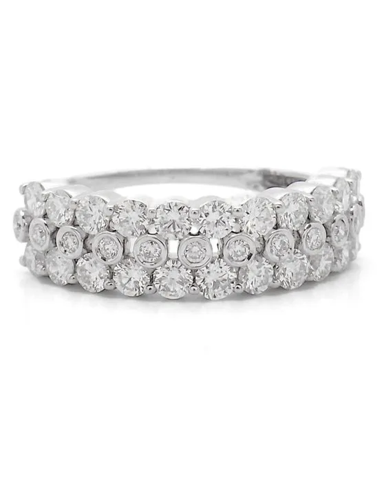 Statement ring - 14 kt. White gold - 1.14ct. tw. Diamond (Natural) - Bezel Cluster Band Ring