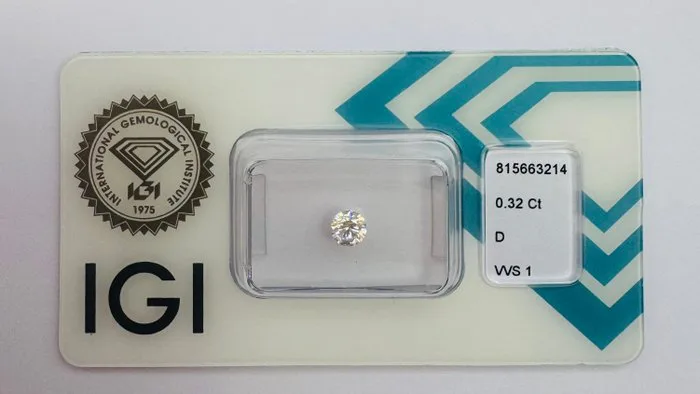 1 pcs Diamond (Natural) - 0.32 ct - Round - D (colourless) - VVS1 - International Gemological Institute (IGI) - *3EX VSL*
