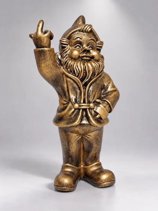 Statue, naughty bronze gnome with middle finger - 30 m - polyresin
