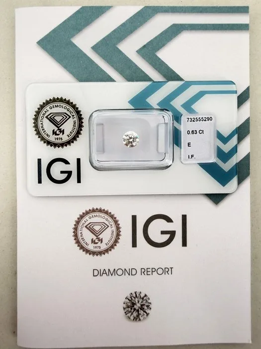 1 pcs Diamond (Natural) - 0.63 ct - Round - E - IF - International Gemological Institute (IGI)