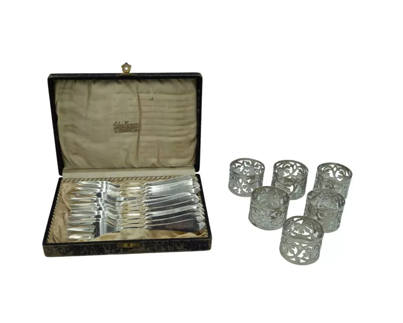A set of six Egyptian 800 silver napkin rings
