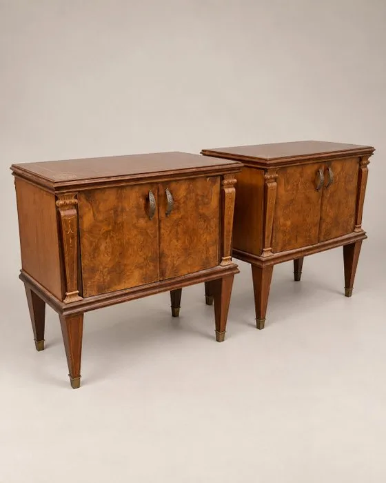 Nightstand (2) - Wood, Bronze, Brass - Art Deco with capitals