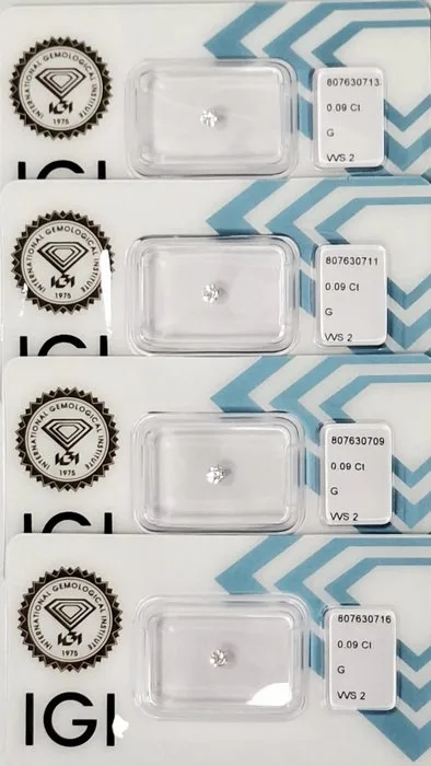4 pcs Diamond (Natural) - 0.36 ct - Round - G - VVS2 - International Gemological Institute (IGI)