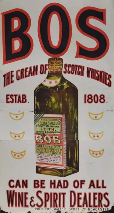 Walter Scott Ltd. Newcastle - Rare Large 3 Panel Advertising Poster The Cream of Scotch Whiskies B.O.S. Walter Scott Ltd 1930