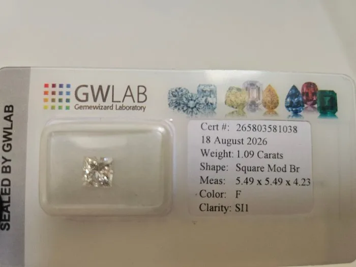 1 pcs Diamond (Natural) - 1.09 ct - Square - F - SI1 - Gemewizard Gemological Laboratory (GWLab) - Natural diamond