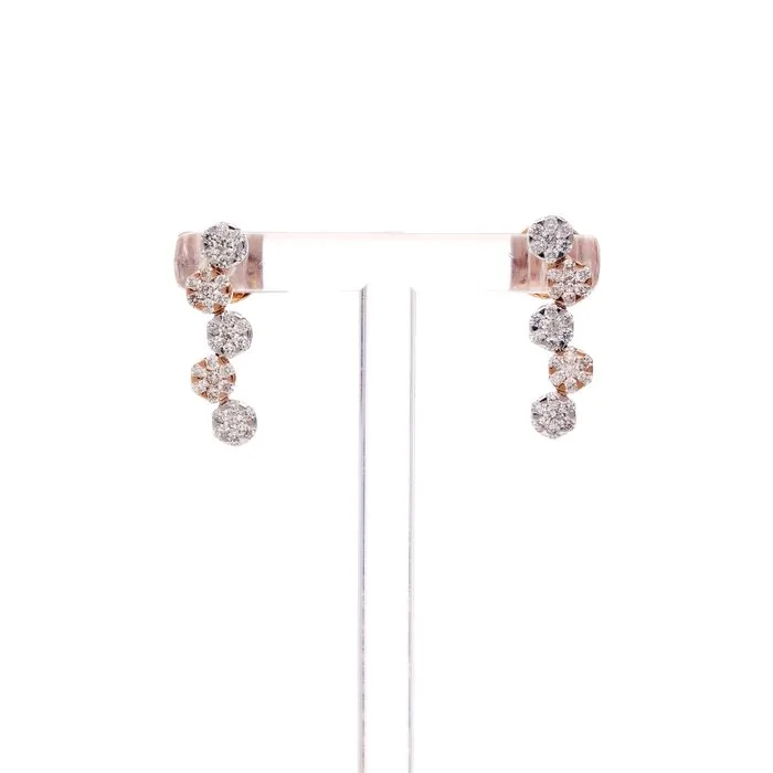 Earrings - 14 kt. Rose gold, White gold - 0.83ct. tw. Diamond (Natural) - Pressure Tennis Earring