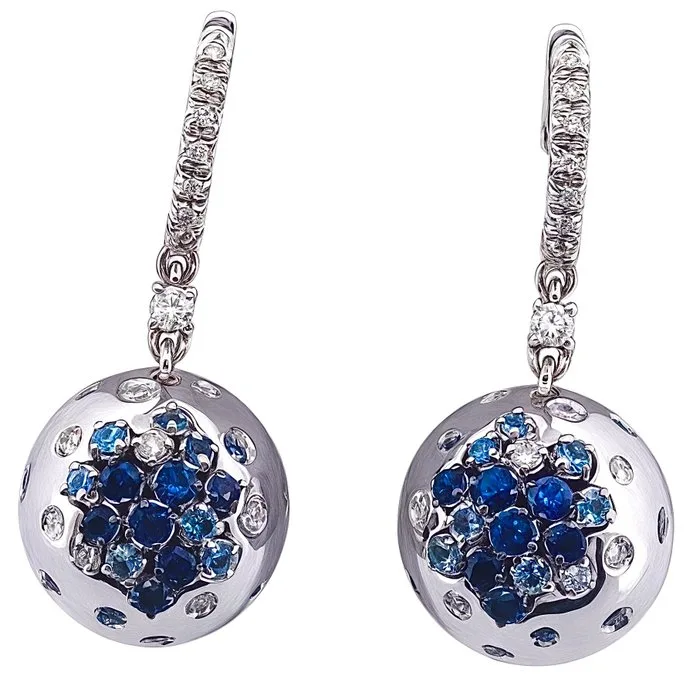 Damiani - Earrings - PARADISE - 18 kt. White gold Diamond (Natural) - Sapphire
