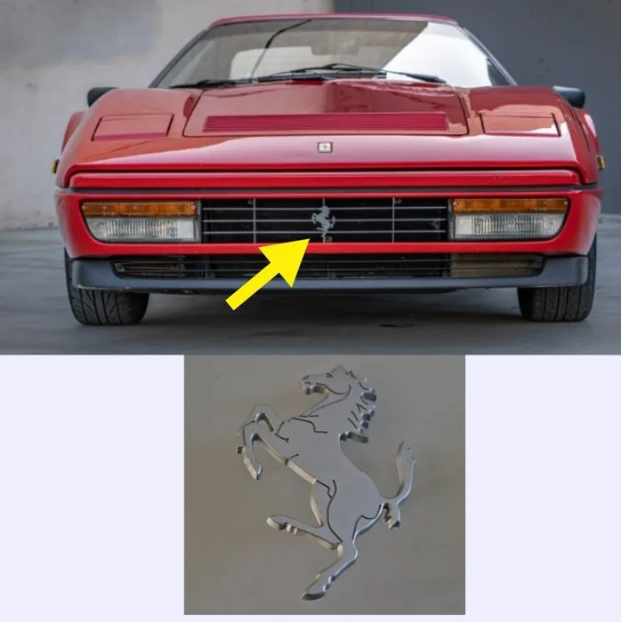 Ferrari 328 - 208 Intercooler - Mondial T Original Flat Aluminium Front Grill Horse Emblem (Rare) - Ferrari - Cavallo rampante