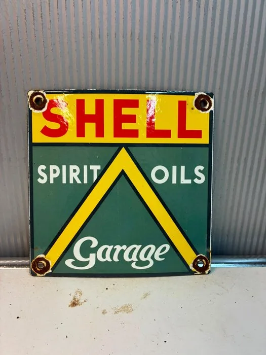 Shell Spirit Oils – Emaille Reclamebord – Garage – Klassieke Benzine- en Oliereclame - Enamel sign - Enamel