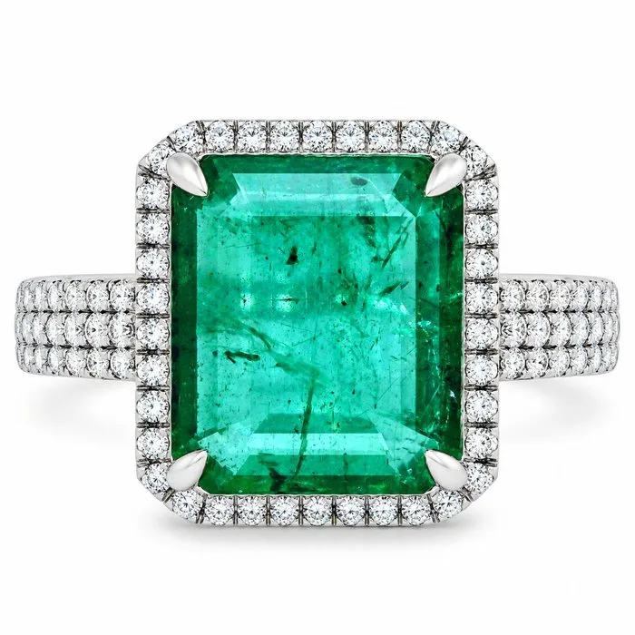 Ring Platinum - 4.98ct. tw. Emerald - Diamond - Octagon cut Emerald Ring
