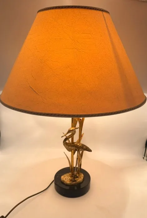 L' Originale - Via Montenapoleone - Lanciotto Galeotti - Table lamp - Airone - Cattails & Heron - Gilt brass, Calacatta marble