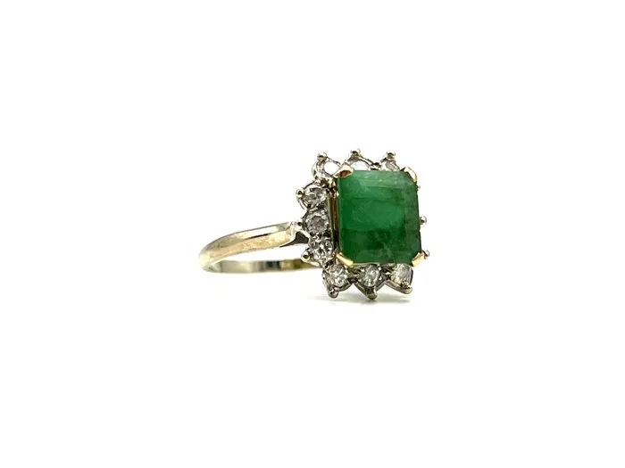 Ring - 18 kt. White gold - 1.50ct. tw. Emerald - Diamond