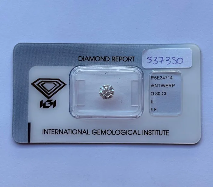 1 pcs Diamond (Natural) - 0.80 ct - Round - L - IF - International Gemological Institute (IGI) - Ex Ex Ex None