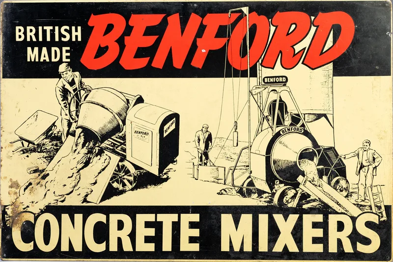 Vintage British-Made Benford Concrete Mixers 1950's Advertising Sign