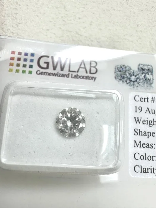 1 pcs Diamond (Natural) - 0.76 ct - Round - D (colourless) - SI2 - Gemewizard Gemological Laboratory (GWLab)