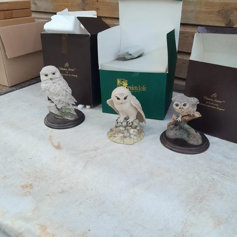 Two Country Artists resin owls and Teviotdale owl in boxes of issue in good order
