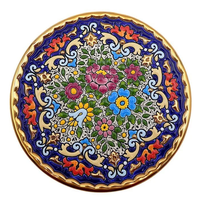 CEARCO (Cerámica Artesanal Sevillana) - Dish - Cuerda Seca a smalti policromi a rilievo e finiture in Oro zecchino 24K (Oro de Ley), 1970s - Ceramic