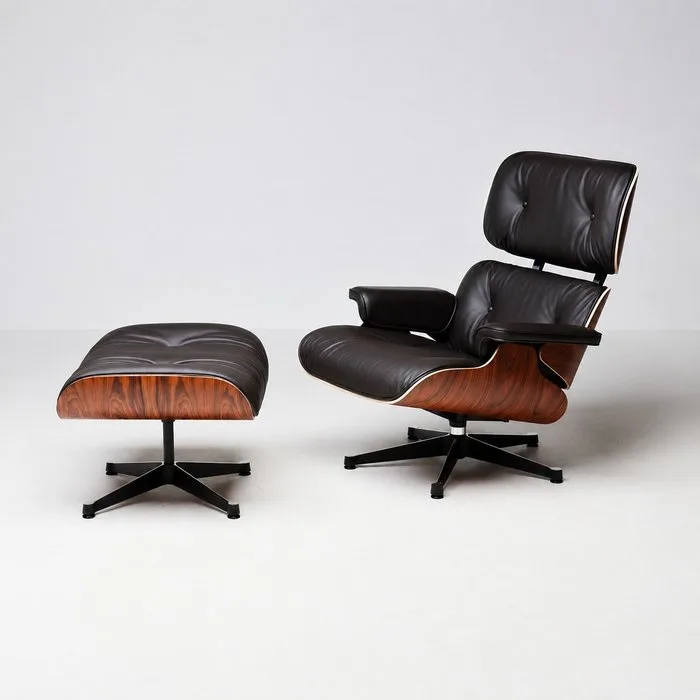 Vitra - Charles & Ray Eames - Lounge chair with ottoman (2) - Model 670 & 671 - Leather, Aluminium, Steel - XL version