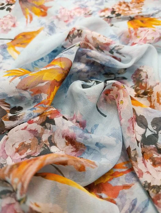 B670 - 500 x 140 cm - 100% Georgette di Pura Seta – Manifattura di Como - Textile - 500 cm - 140 cm