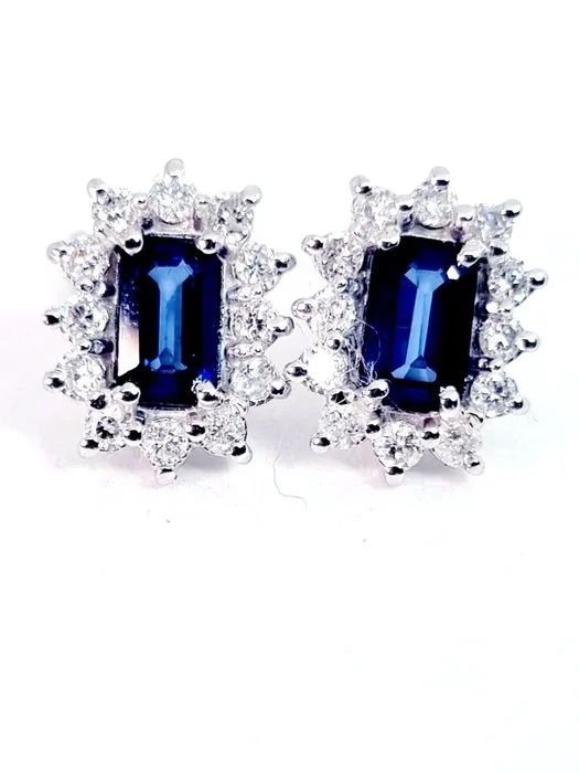 Earrings - 18 kt. White gold Sapphire - Diamond