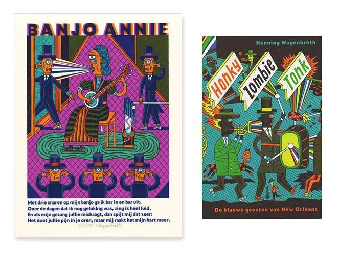 Wagenbreth, Henning - 1 Book + Silkscreen - Honky Zombie Tonk - De blauwe geesten van New Orleans - 2014