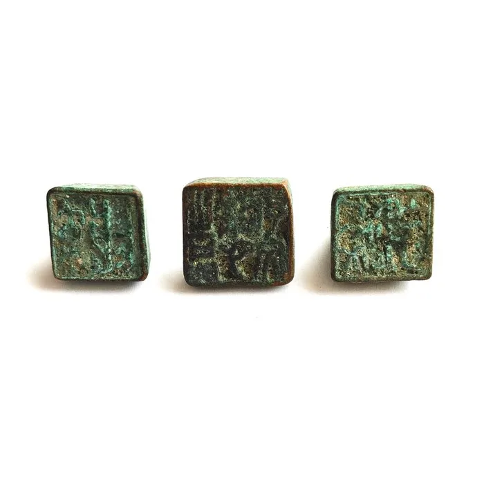 Ancient Chinese Bronze Square Calligraphy Bead Seals - 19 mm