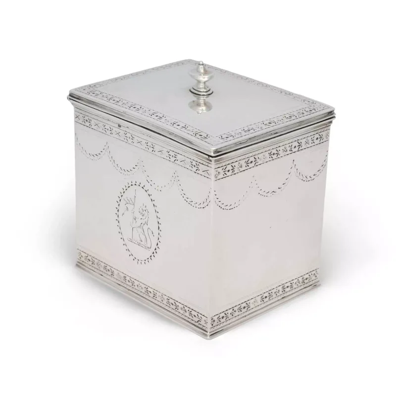 A George III Silver Tea Caddy by Charles Aldridge & Henry Green, London 1784, of rectangular form